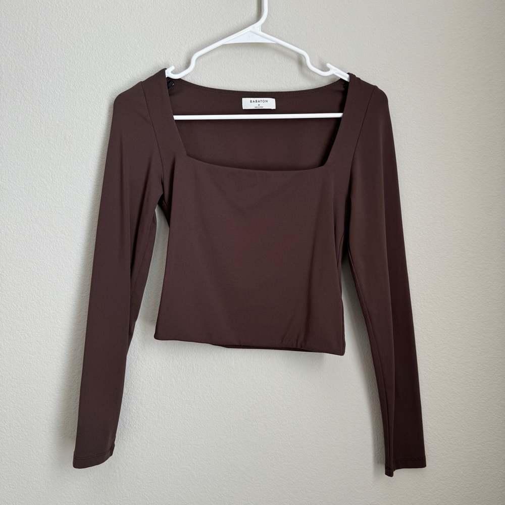 Aritzia Babaton Contour Squareneck Longsleeve in Rich Mocha Brown